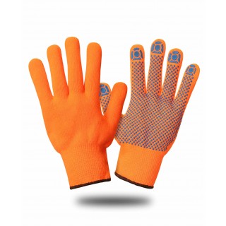 Перчатки утепленные акриловые с начесом с ПВХ "ТОЧКА" оранжевые 10кл