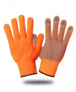 Перчатки утепленные акриловые с начесом с ПВХ "ТОЧКА" оранжевые