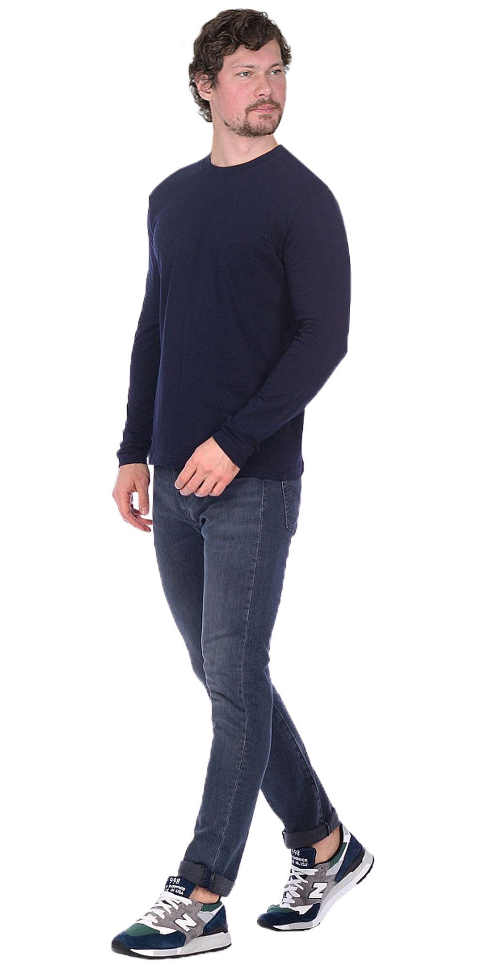 04021 Футболка длинные рукава темно-синяя 160г/м2