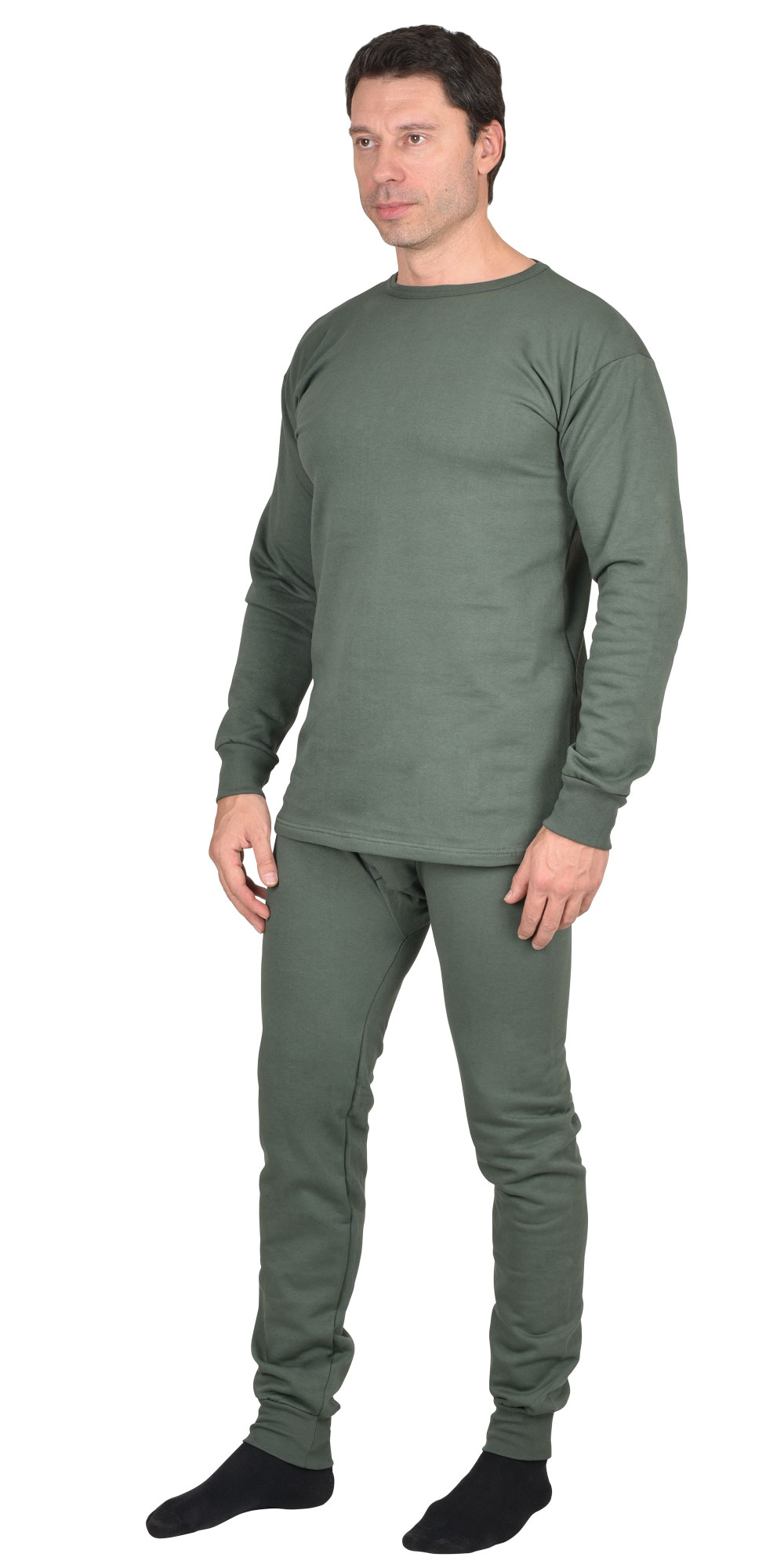 05199 Бельё нательное трикотажное с начёсом (зима) пл.250 гр/м2, оливковое, 100% х/б (ЧЗ)