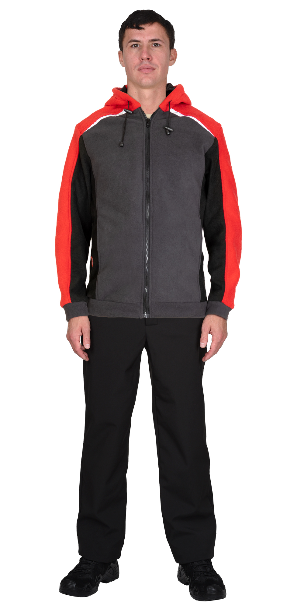 159595 Куртка флисовая серая с красным, черным и СОП (Фаворит -Мега) (ЧЗ)
