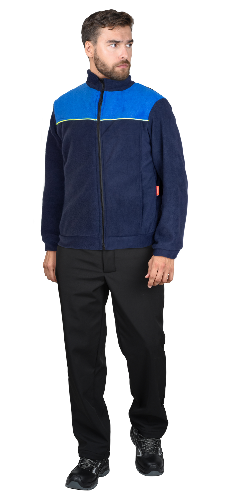 160587 Куртка флисовая т.синяя с васильковым,лимонный кант (Фаворит) (ЧЗ)